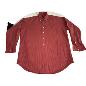 Ralph Lauren Men's Button Up Shirt, Blake Medium Red/Blue Check Navy Pony Preppy